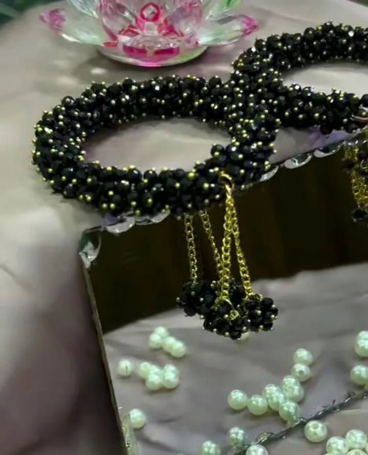 Black crystal Gold Plated Gajra Bracelet For Women