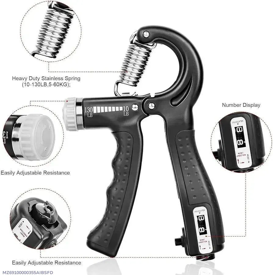 Countable Hand Gripper Adjustable Resistance Black