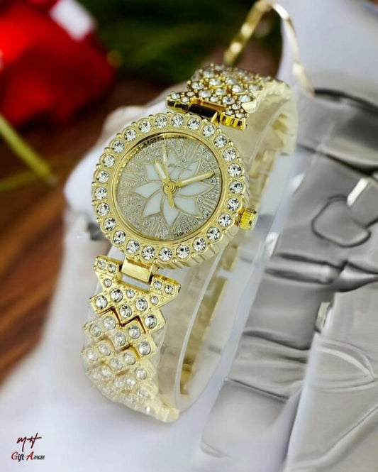 Girl's Golden Beads chain strap watch