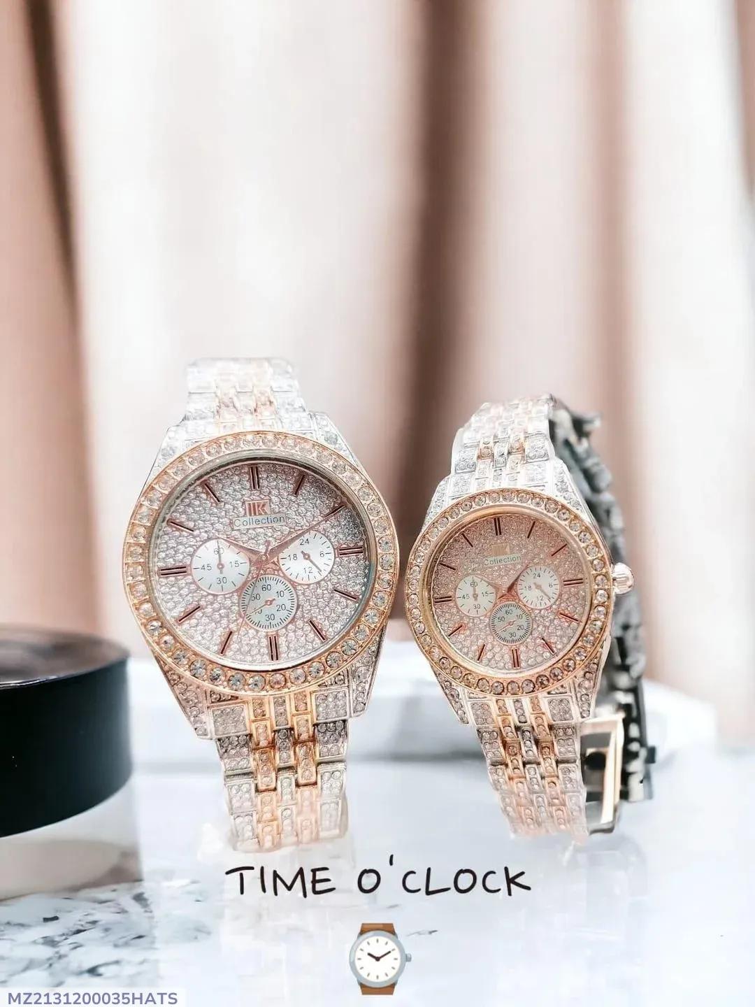 Rose Gold Unisex Couple Watch pack of 2 stainless steel chain strap