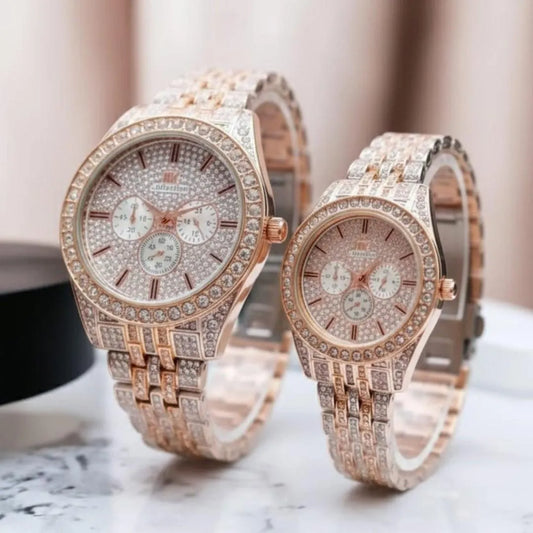 Rose Gold Unisex Couple Watch pack of 2 stainless steel chain strap